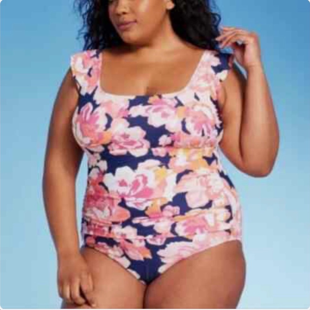 Kona Sol Full Coverage Floral Print Ruffle  Sleeve One Piece Swimsuit Size 22